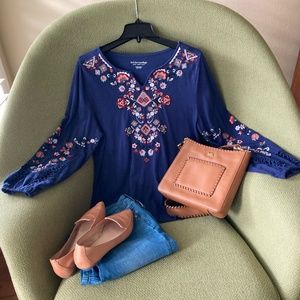 Soft Surroundings Royal Blue Cotton Top Size Petite Medium